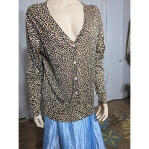 Vintage Liz Claiborne Classic Leopard Print Silk Cardigan‎ Womens Large